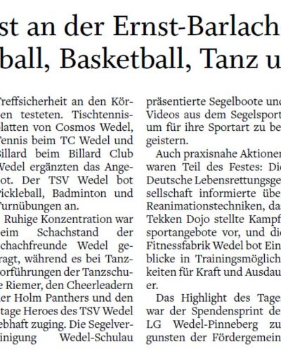 EBG Wedel Pressebericht "Sportfest an der EBG"