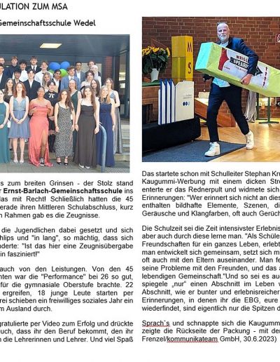 Gratulation zum MSA (wedel.de/30.06.2023)