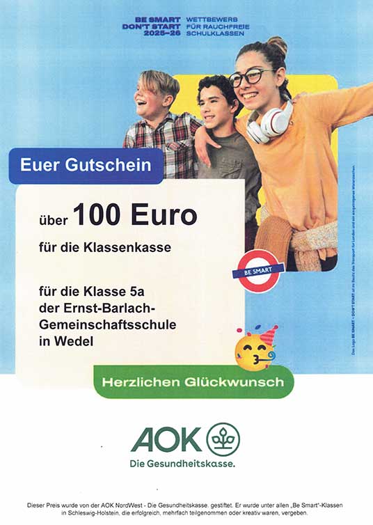 EBG Wedel - Be Smart, don´t Start - 100 Euro Klassenkasse