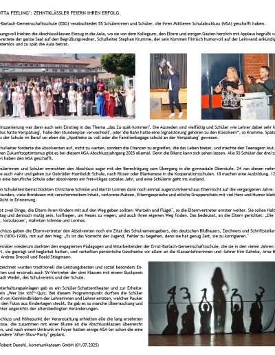 EBG Wedel Pressebericht "I got a Feeling"