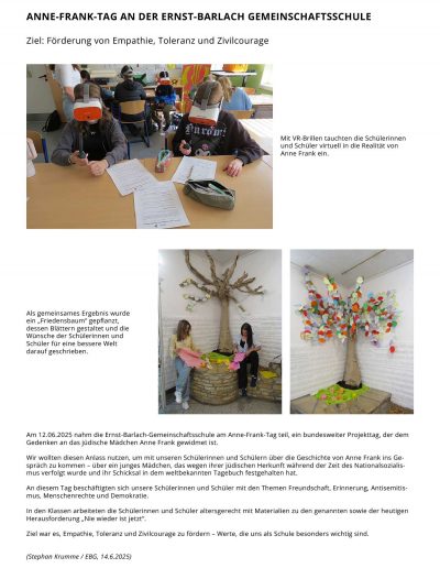 EBG Wedel Pressebericht Anne Frank Tag am 12.06.25